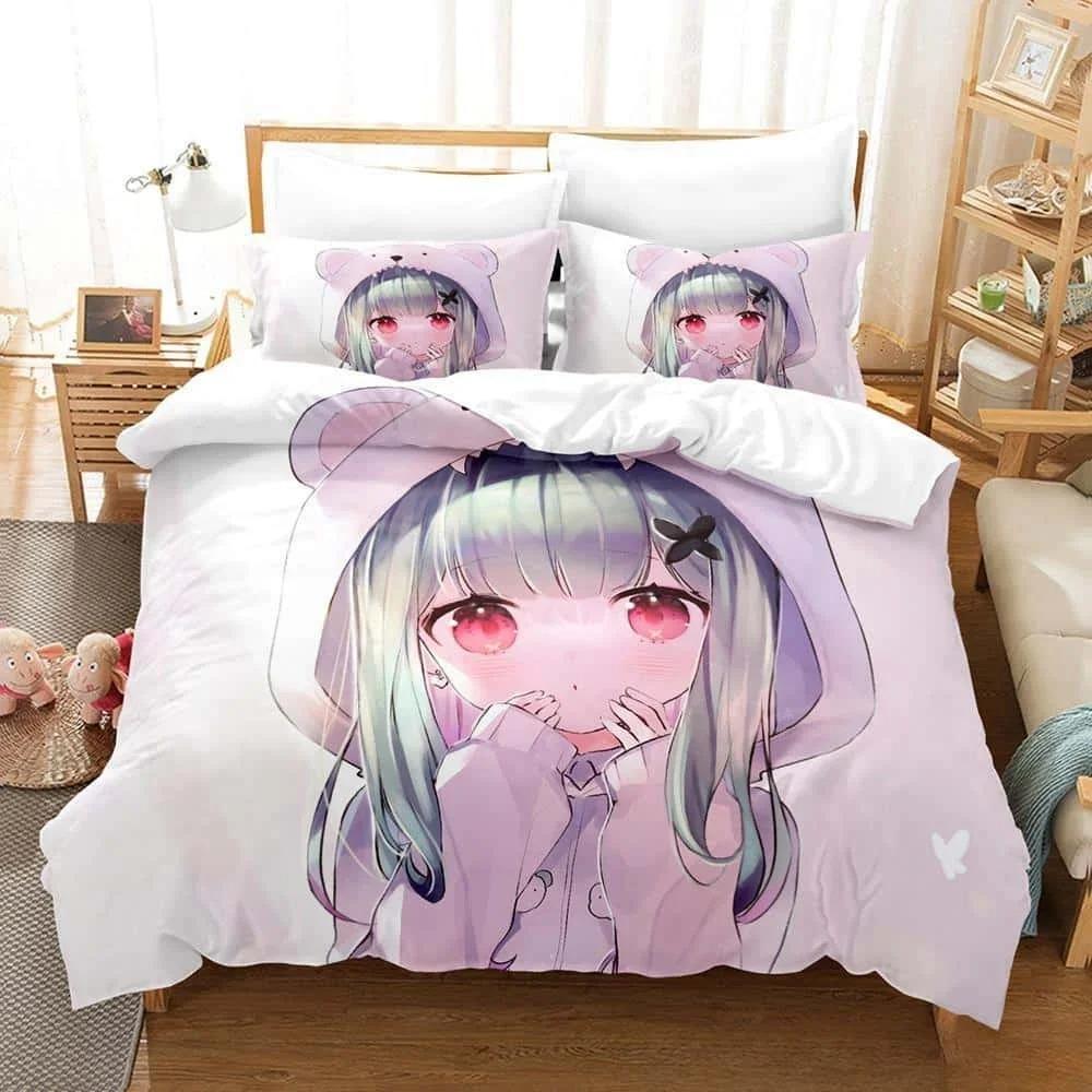 3d Cartoons Vtuber Hololive Uruha Rushia Bedding Set Single Twin Full Queen King Size Bed Set Adult Kid Bedroom Duvet Cover Sets