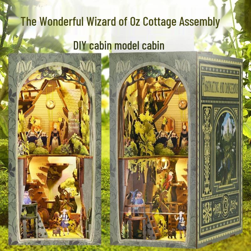 Twilight Cabin Bookends: DIY Wooden 3D Puzzle House Model, Handmade Building Blocks, Assembled Toy Gift.