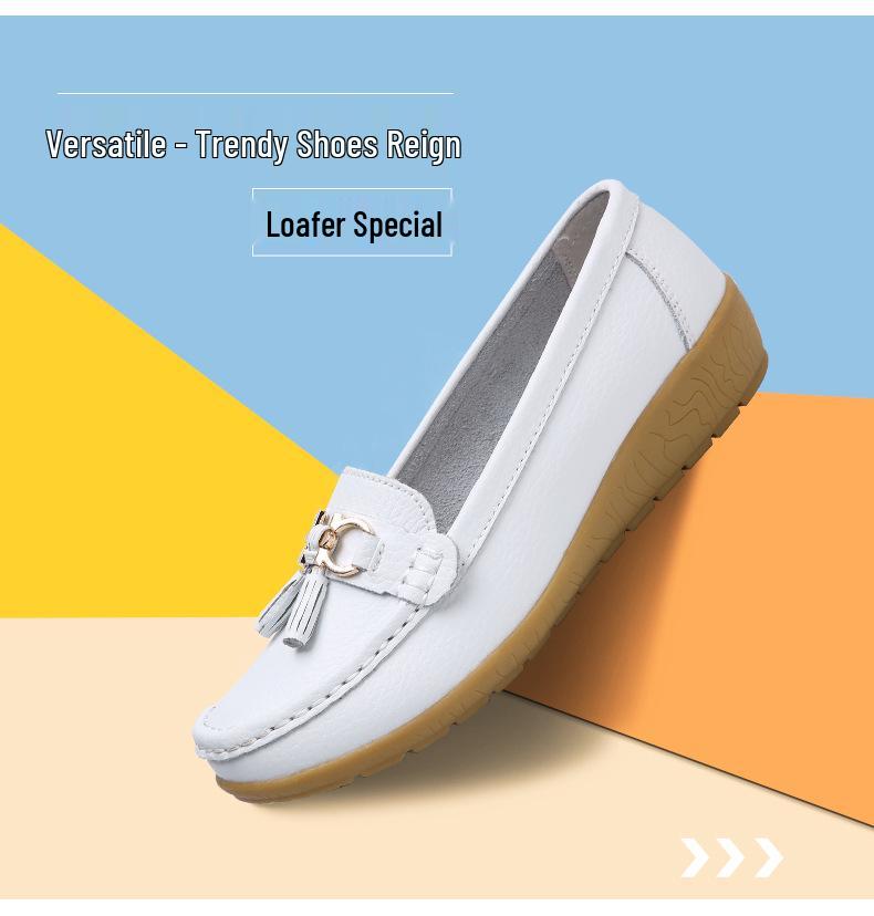 Damen 2024 Frühling/Herbst Leder Keilabsatz Übergröße Mokassins - Lässige Mutterschuhe