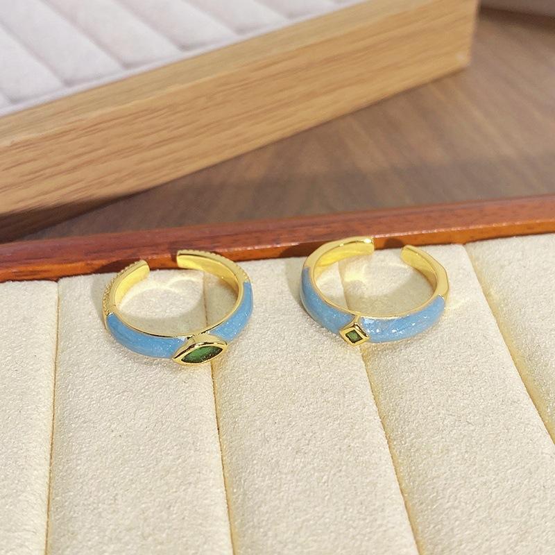 Macaron Color Set, Colored Zircon Dripping Oil, Fine Open Ring, Niche Design, Index Finger Ring, Women'S Model.