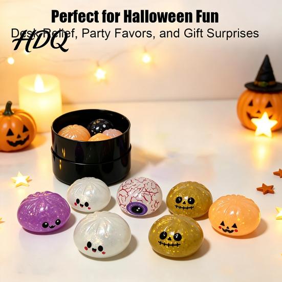Sensory Fidget Toys for Stress Relief Halloween Bun Squeeze Toy with Steamer Ball Spooky Ghost Transparent Glitter Fidgets Calm Pumpkin Adults
