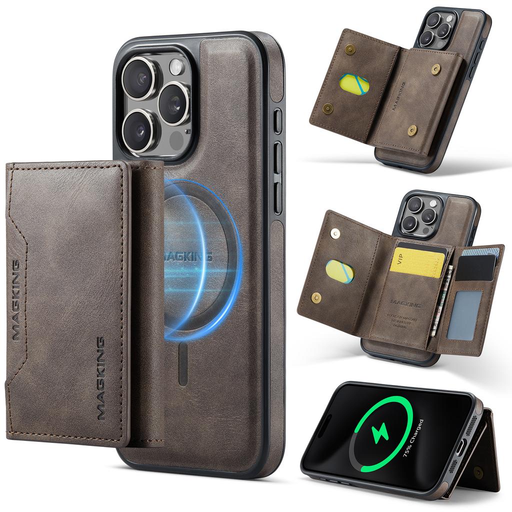 MAGKING K2 Series For iPhone 14 Pro Case Compatible with MagSafe PC+TPU+PU Leather RFID Blocking Phone Cover with Wallet