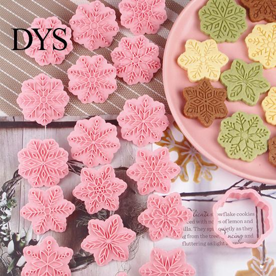 Cookie Stamp 9Pcs 3D Fondant Mold Easy to Demold DIY Cake Biscuit Decorating Tools Merry Christmas Snowflake for Home Baking