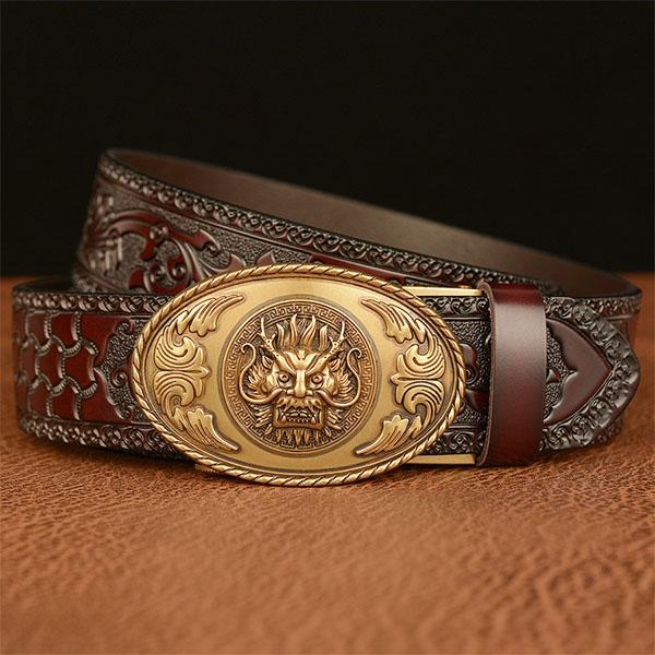 Fashion Belt Genuine Leather Belt for Men Carving Pattern Automatic Buckle Belt Strap for Jeans