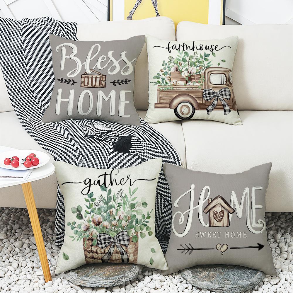 New Plant Flower Truck Letter Spring Series Pillow Cover Home Office Pillow Cushion Ins
