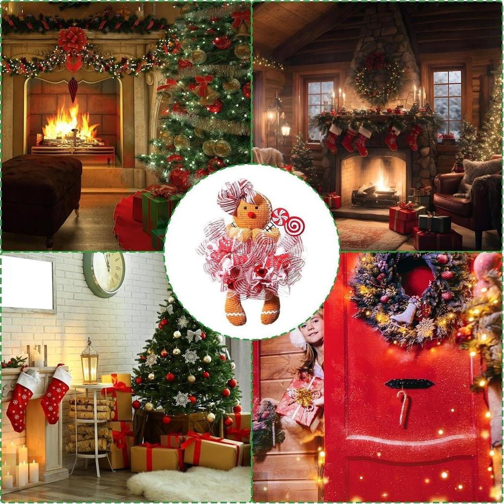 Christmas Front Door Wreath Christmas Gingerbread Man Doll Wreath Gingerbread Hanging Decorations for Front Door Wall Fireplace