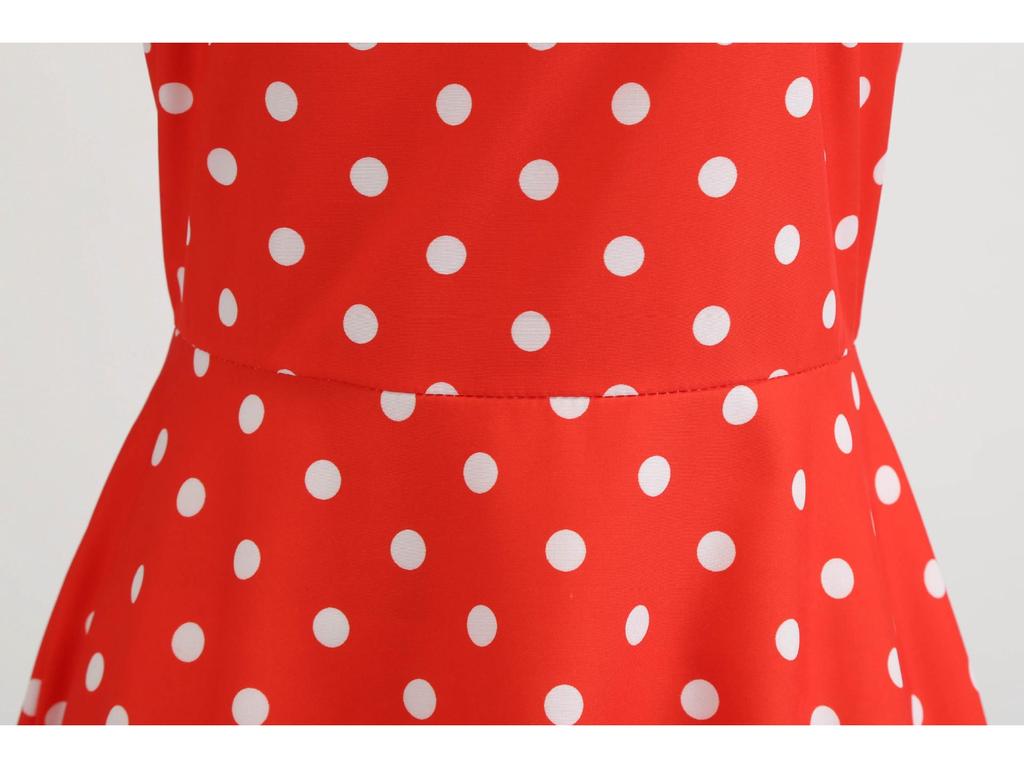 Summer Polka Dot Hepburn Dress with Ribbon - Big Swing Style