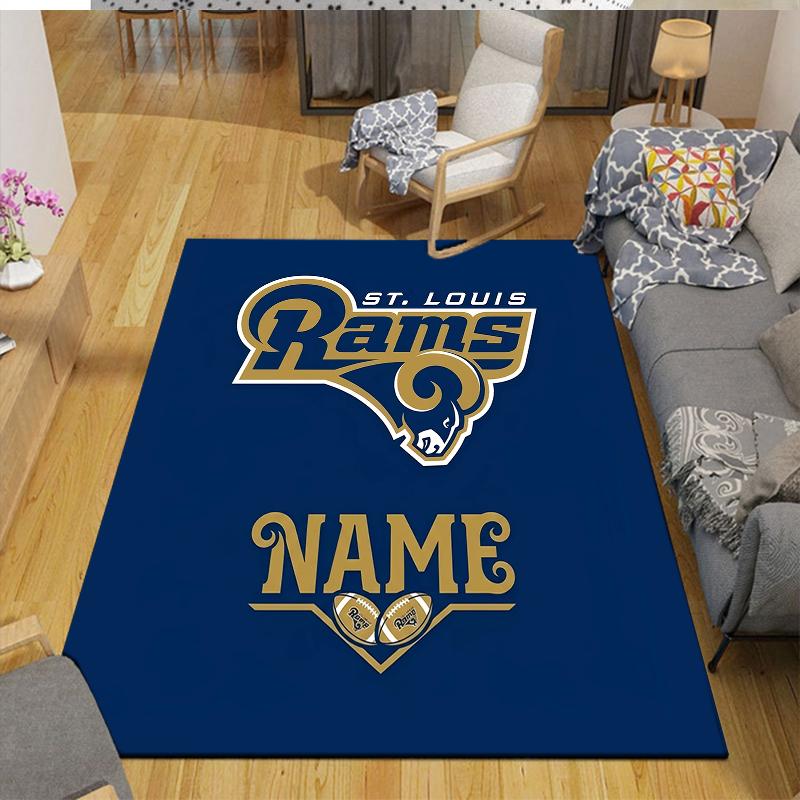 Custom Name,Los Angeles Rams Home Sofa Decoration for Living Room & Bedroom, Non‑Slip Play Flannel Floor Mat for Game Room