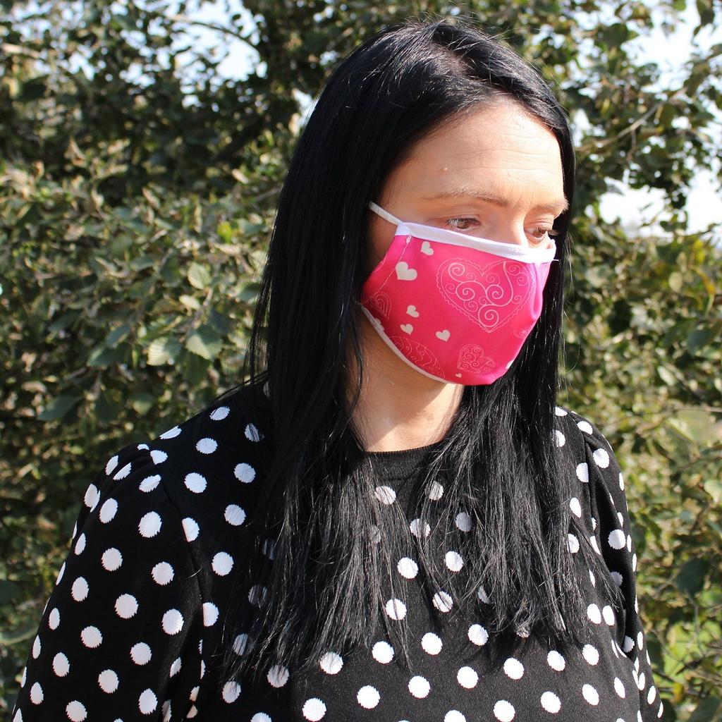Reusable Face Mask With Filter, Pink Hearts Adult