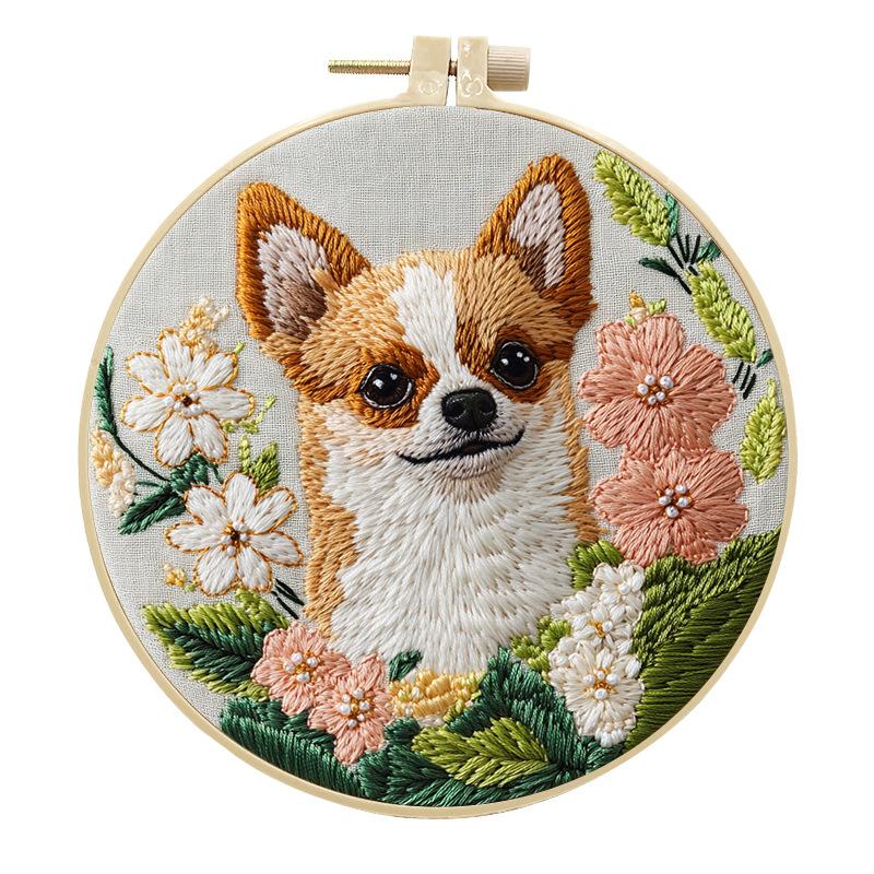 1pc Puppy and Flower Pattern DIY Embroidery Kit for Beginners