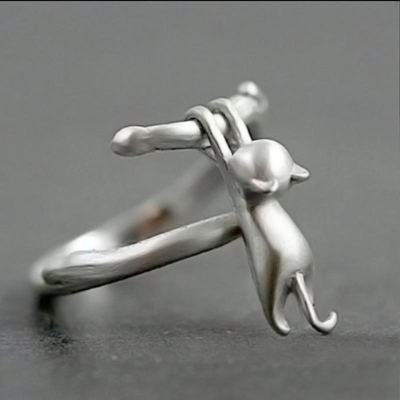 Pop Animal Ring, Cute Kitten Climbing High Ring, Style Ring