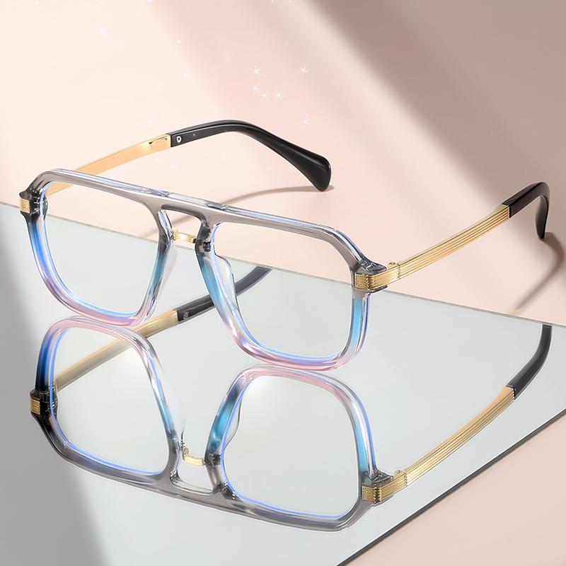 Double-beam flat-top anti-blue light Eyeglasses with metal temple versatile for daily wear and decorative flat light Eyeglasses
