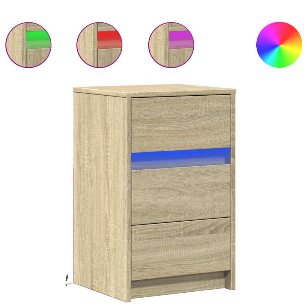 Nightstand With LED, Sonoma Oak Color, Wood-Based Material