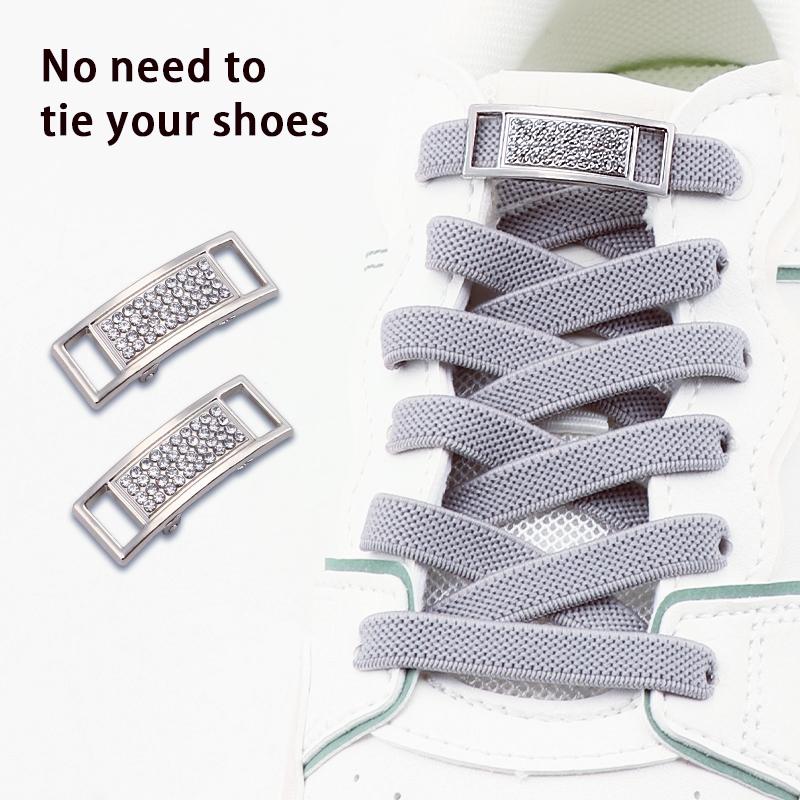 1Pair Diamond Lock Shoelaces Without ties Elastic Laces Sneakers No Tie Shoe laces Kids Adult 0.8cm Flat Shoelace for Shoes
