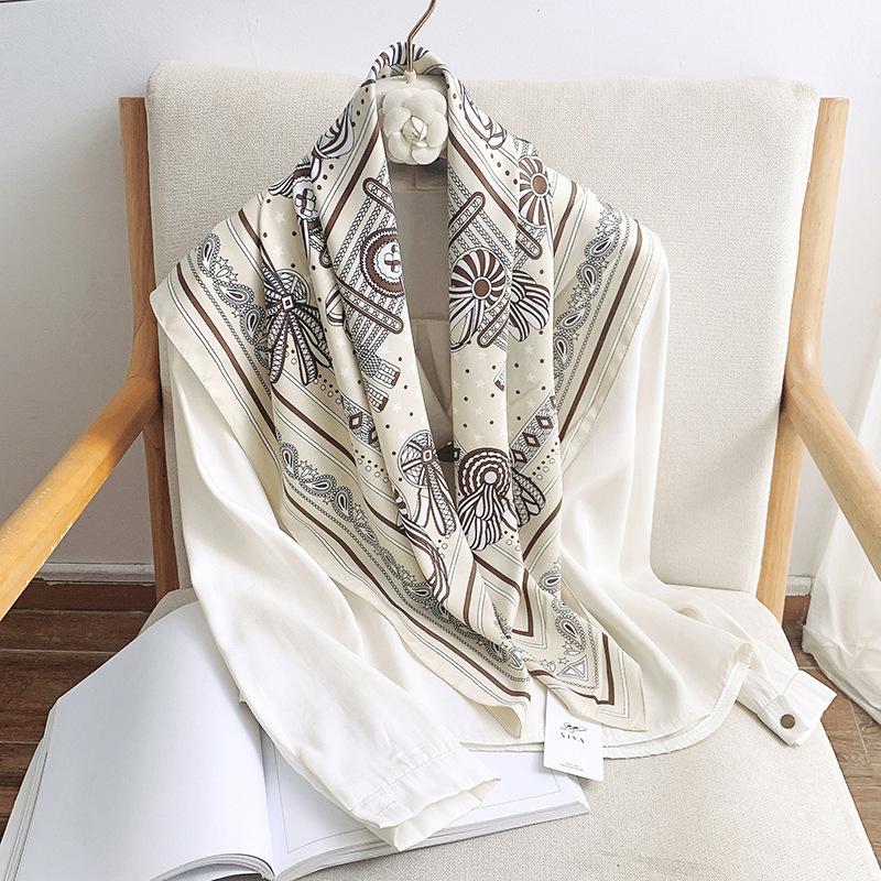 90CM Four Seasons Square Large Square Scarf Luxury Decorative Shirt Professional Headscarf Hairband Sunscreen Headscarf