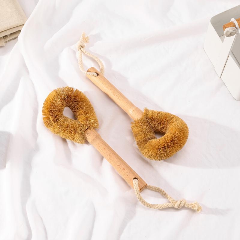 Eco-friendly Custom Logo Coconut Fiber Sisal Bottle Brush Long Handle Beech Wood Kitchen Scrub Brushes Natural Cleaning Brushes 23*6cm