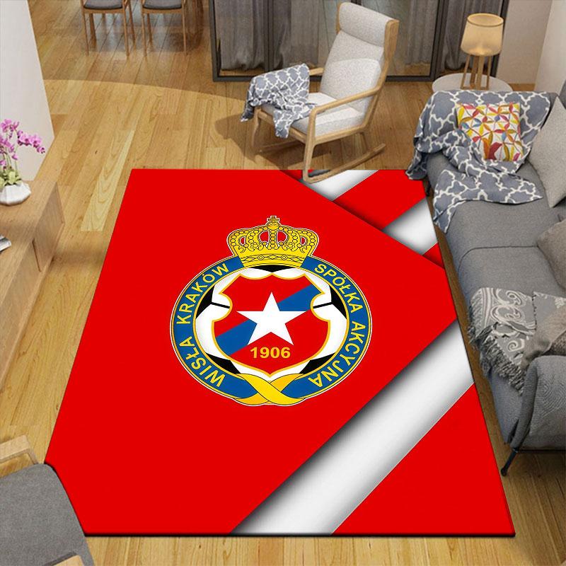 Wisla Krakow Logo Flannel Printed Carpet, Home Sofa Decoration for Living Room & Bedroom, Non‑Slip Play Flannel Floor Mat for Game Room