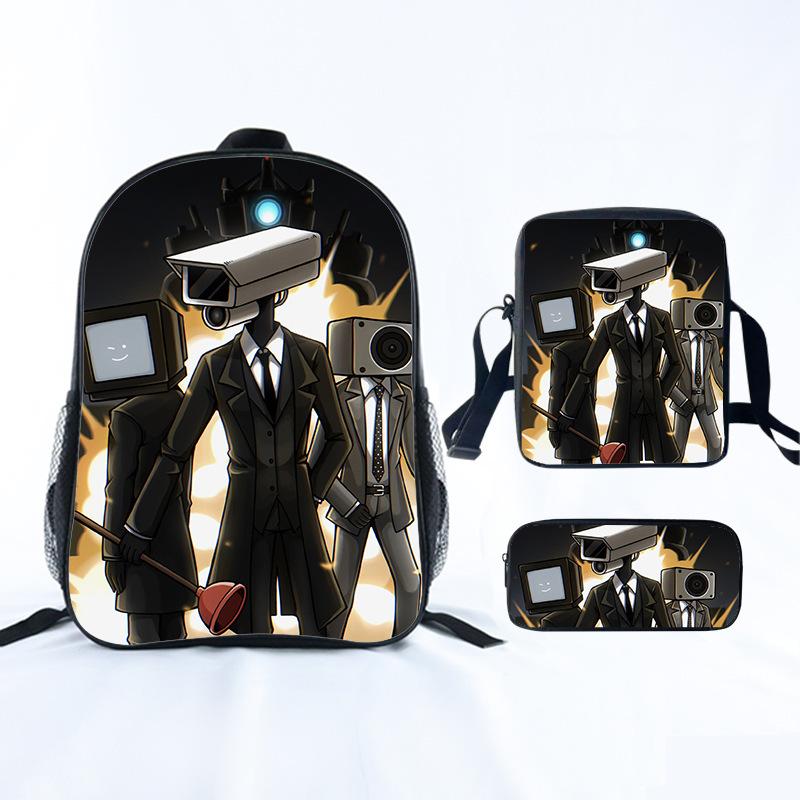 

Cartoon Toilet Skibidi Print Student Backpack With Storage Pouch For Kids Toilet Man 06