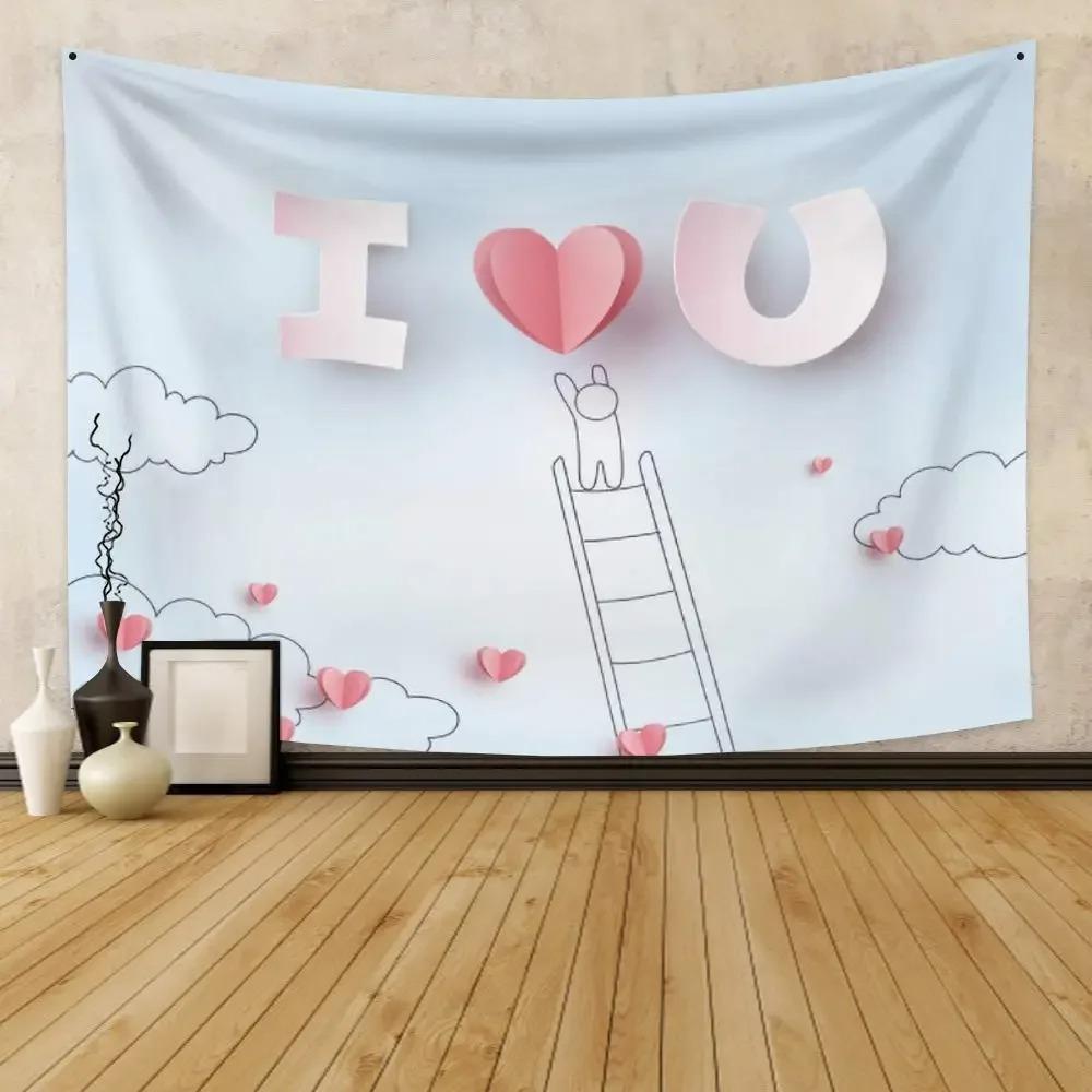 Colorful Watercolor Heart Pattern Tapestry Office Living Room Decoration Home Wall Tapestry