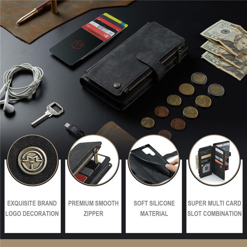 CaseMe Flip Leather Phone Case For Samsung Galaxy S26 Ultra S25 Edge S24 FE S23 S22 S21 S20 Plus S10 Note 20 Ultra Zipper Wallet Card Bag Cover Coque