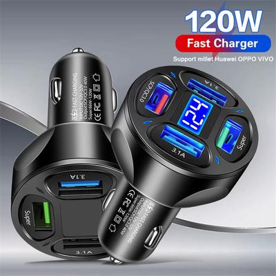 66W Super Schnell 4 USB Auto-Ladegerät mit QC3.0 und LED-Spannungsanzeige für 12–24V Fahrzeuge
