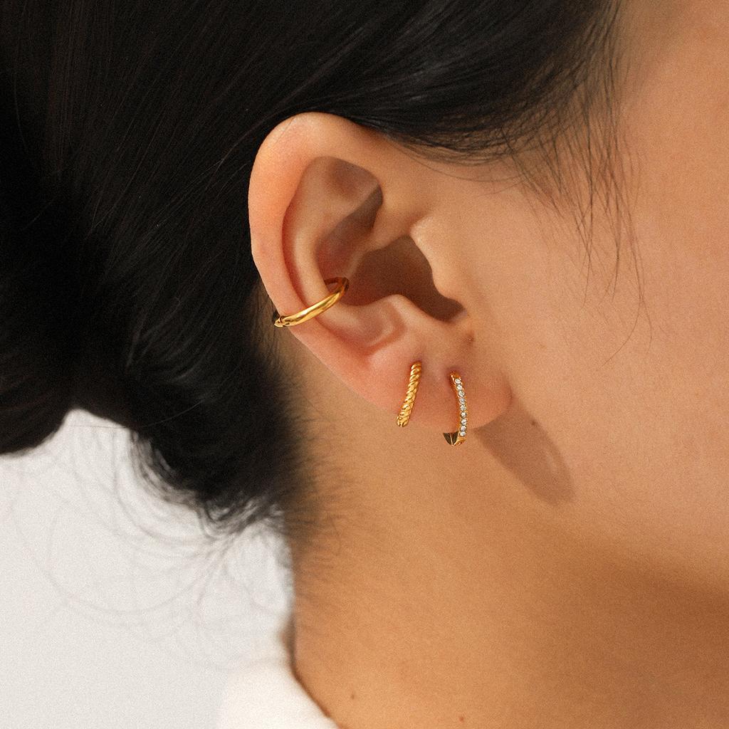 Euro-American Style 18K Gold Stainless Steel Earrings for Women, Unique Minimalist Three-Piece Set, Versatile Titanium Steel H