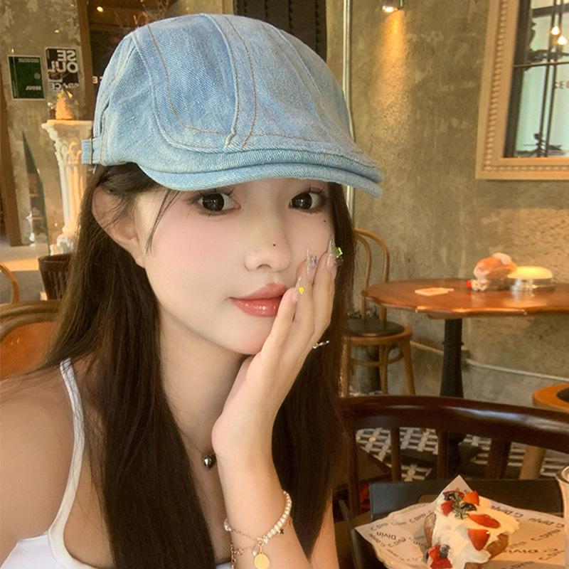 Solid Color Women Washed Denim Beret Hat Vintage Fashion Cowboy Newsboy Cap Girl Outdoor Sunsahde Forward Caps