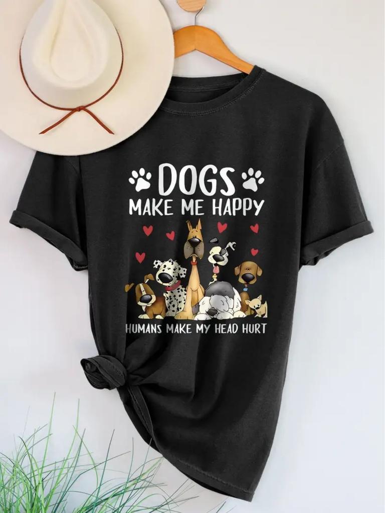 Cute and Fun Dogthemed Shortsleeved Tshirt with the Words Dogs Make Me Happy Printed On It Easter Ha