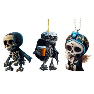 Creative Skull Shaped Car Pendant Acrylic Keychain Unique Halloween Decorations