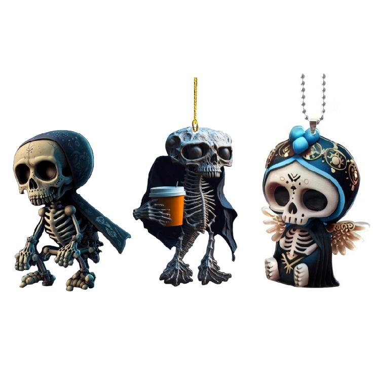 Creative Skull Shaped Car Pendant Acrylic Keychain Unique Halloween Decorations