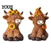 Lifelike Animal Shape Ornaments Highland Cow Garden Statue, Cute Resin Figurine Outdoor Indoor Hand Painted Collectibles Table Desk Decor, Gift