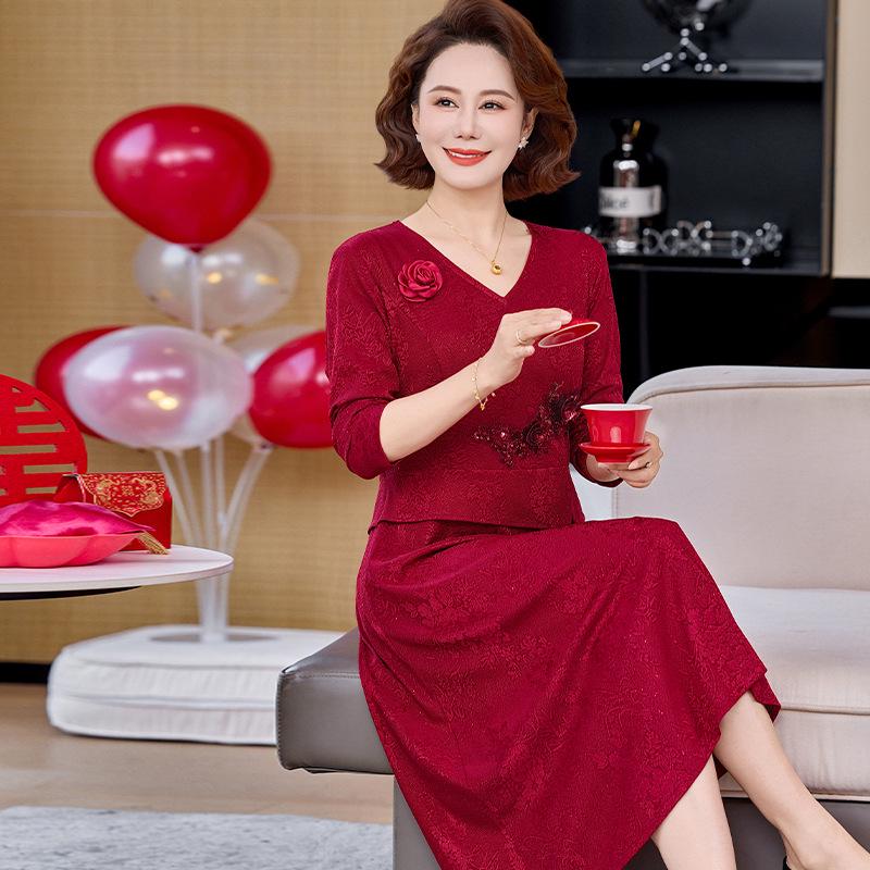 2026 Spring & Autumn Elegant Mother-in-law Wedding Dress for Middle-aged Women