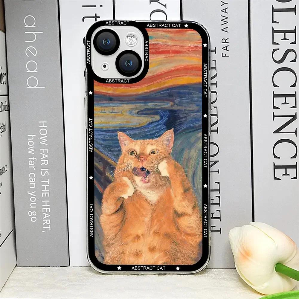 Ästhetische Van-Gogh Gustav Klimt Mona Lisa Dicker Katze Kunst Handyhülle für IPhone 16 15 13 12 11 Pro Max Mini XS X 14 Plus Klare Hülle