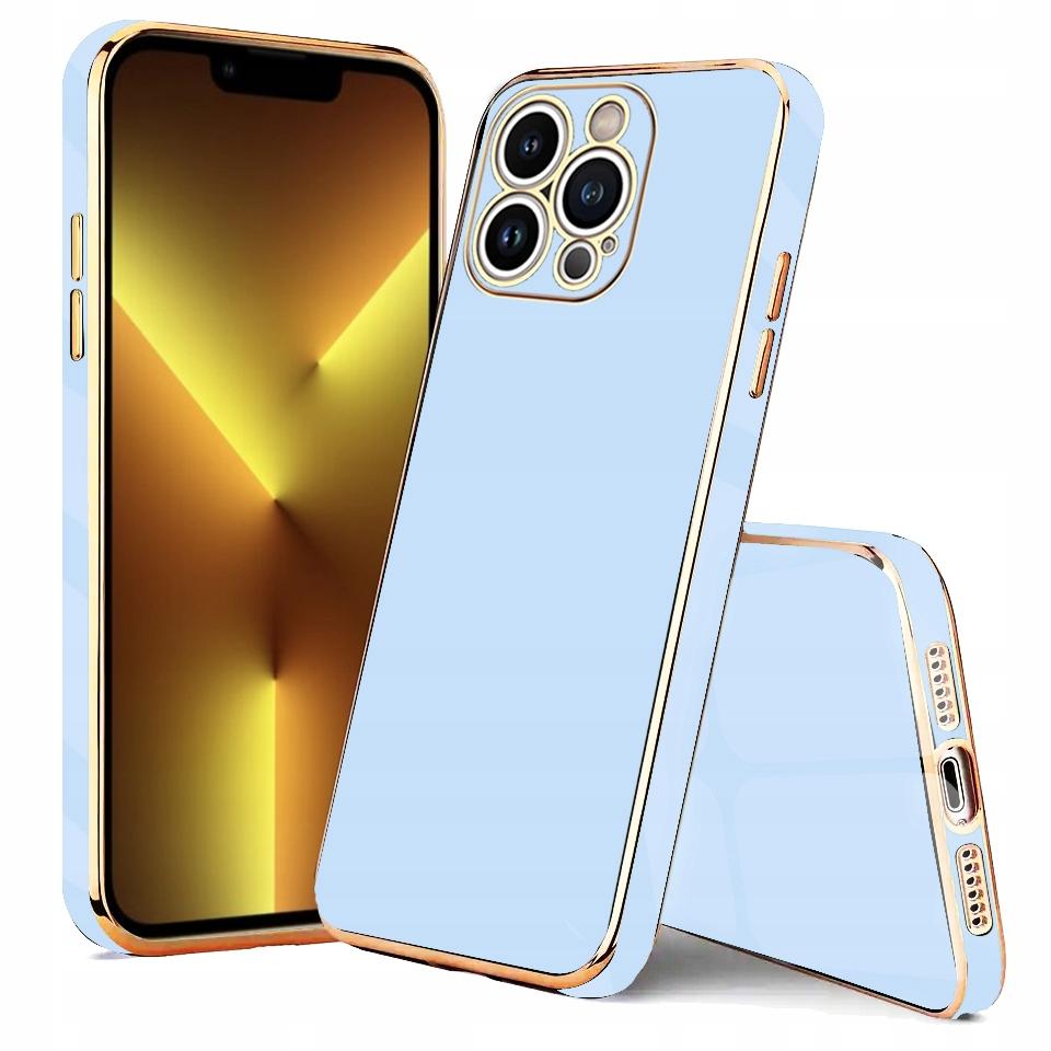 CASE for IPHONE 13 PRO GLAMOUR CASE BLUE COVER GOLD FRAME + 9H GLASS