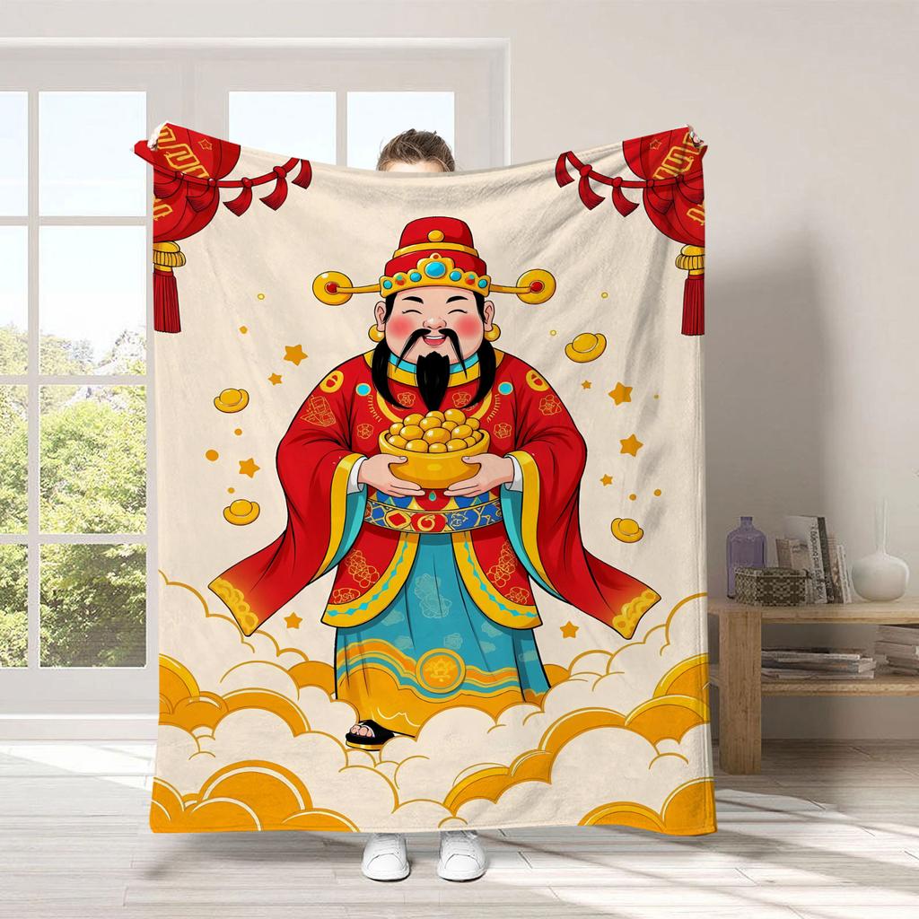 God of Wealth Theme Digitalprinted Polyester Bedroom Velvet Flannel Soft Sofa Cover Blanket Fleece Soft Sofa Cover Blankets