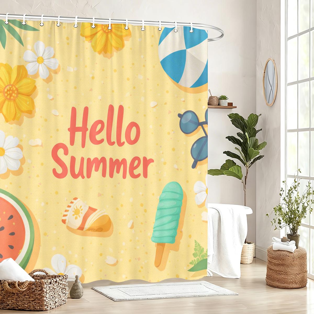 

Vibrant Summer Themed Polyester Shower Curtain - Fun Tropical & Cartoon Style Bathroom Decor With Playful Vacation Elements W60H190(CM)-1 Pcs