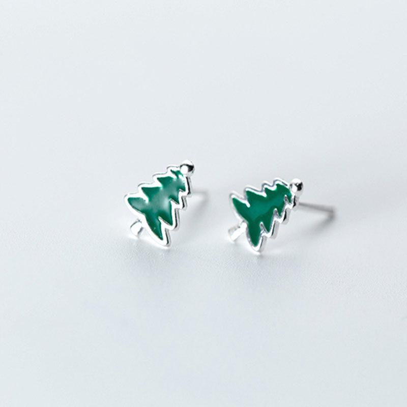 

Korean-Style Sweet Epoxy Christmas Tree Stud Earrings - Elegant Mini Design for Women