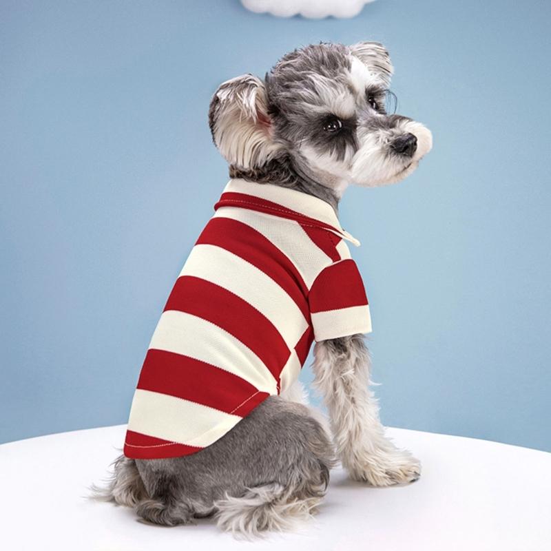 Small Dog PoloShirt Two-Leg Casual Stripe Shirt Puppy Costume Summer T-Shirt Fashion Clothes for Bichon FrenchBull dog