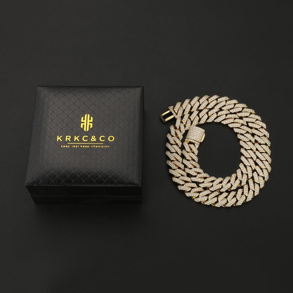 Cuban Link Chain Zirconia Square Miami K14 Gold CZ Hip 46cm KRKC&CO Necklace, 12mm, Style, Plated, Diamond, Men's Necklace, Choker, Hop, Dancer,