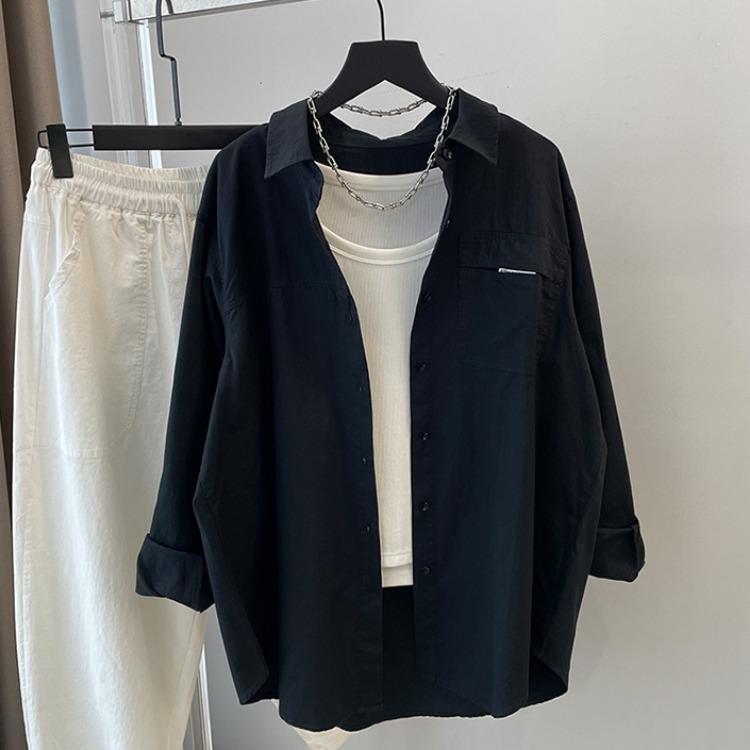 Minimalist Pure Color Shirt Women Long Sleeve Autumn/winter Outfit Design Sense Unique Versatile and Slimming Cotton Outerwear