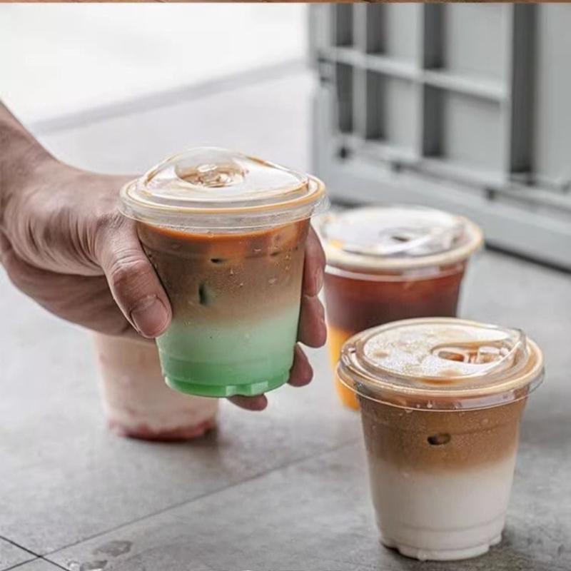 Disposable Transparent PET Cold Drink Cup with Lid Dessert Beverage Shop Takeaway Cup Suitable for Iced Coffee Frozen Yogurt Cheese, Milkshake Juice