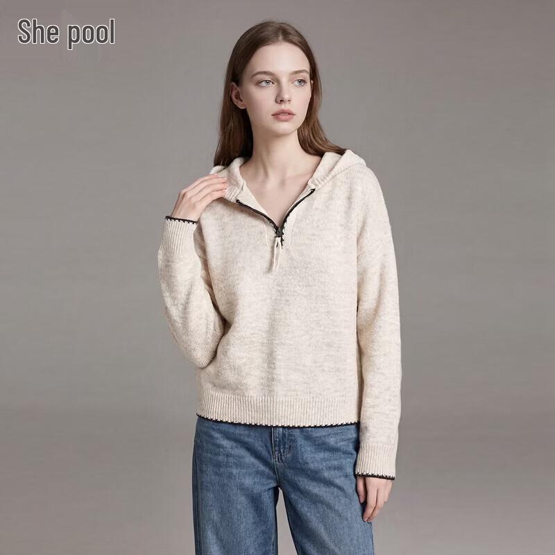Women s Wool Blend Hooded Half-Zip Knit Top One Size