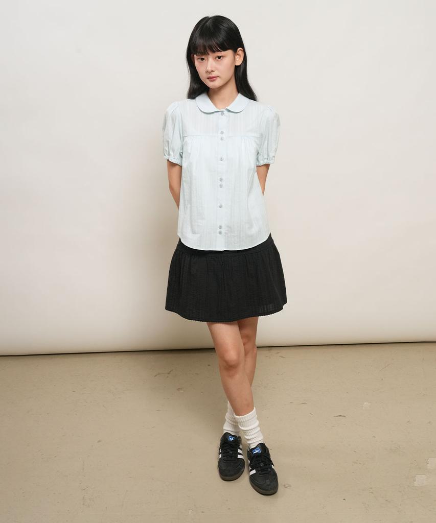 General Idea Lace Shirred Mini Skirt [Black] / Gf2Lsk516