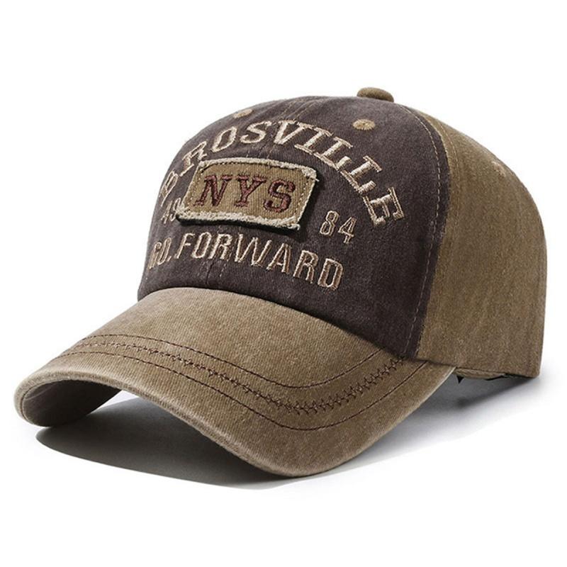 Spring Summer Men Baseball Cap Casual Distressed Washed Cotton Letter Embroidered Cap Bent Brim Dome Casual Sun Protection Hat