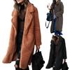 Women Winter Thicken Plush Lapel Solid Color Long Sleeve Warm Cardigan Midi Coat
