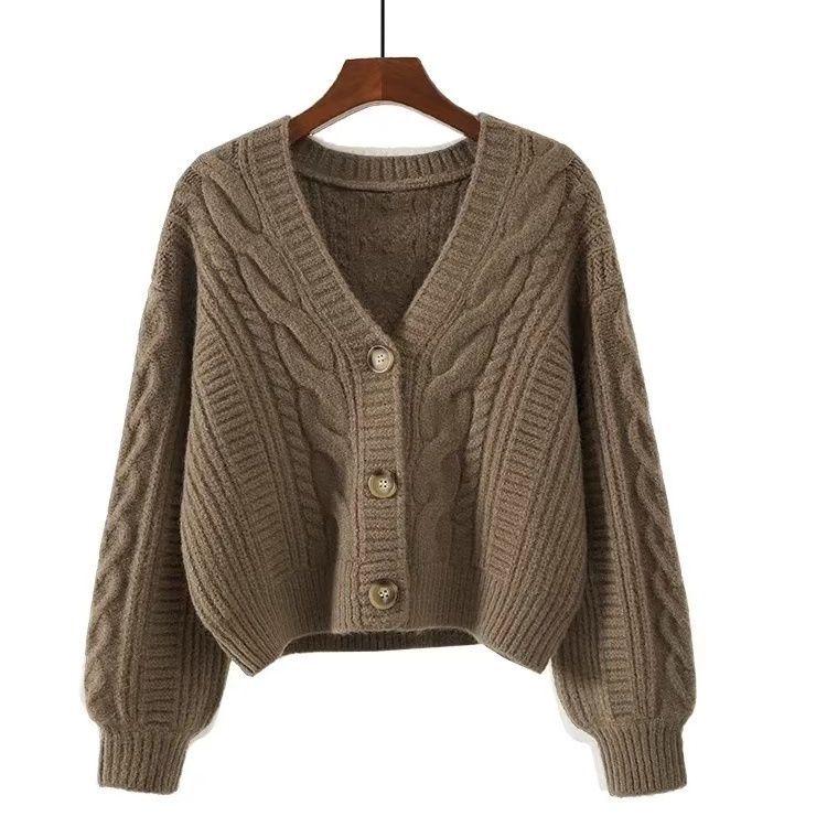 Retro V-Neck Slimming Knit Cardigan - Women's Petite Short Sweater for Spring & Autumn