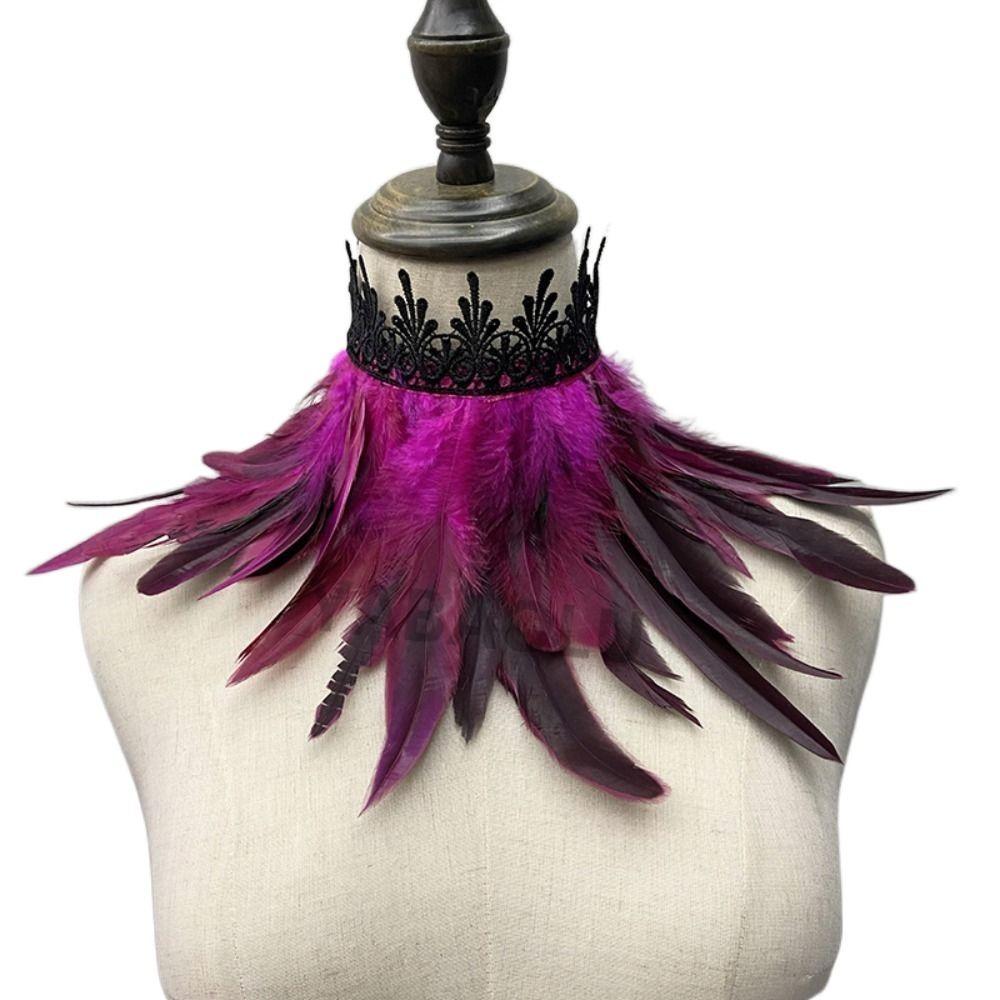 Natural Luxury Punk Cosplay Props Party Costume Necklace Feather Choker Neck Wrap Lace Collar