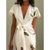 Fashion new satin print belt dress