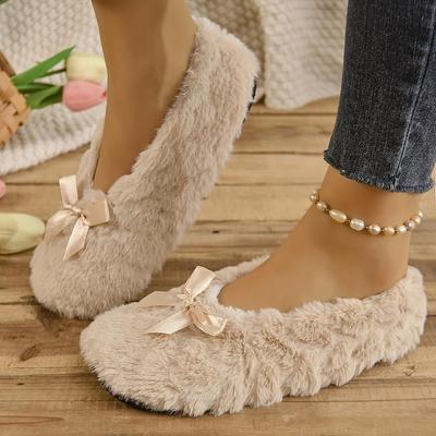 Gemütliche, atmungsaktive, warme Hausschuhe für den Innenbereich, flauschiges Kunstfell, weiche Sohle, Barfußgefühl, rutschfeste, mit Plüsch gefütterte Bodenschuhe