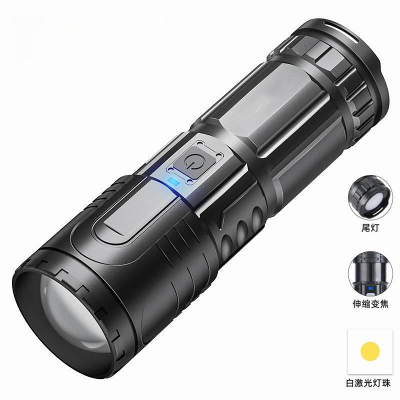 

Белый лазерный телескопический зум-фонарь дальнобойный сверхяркий двойной источник света хвостовой предупредительный свет бытовой уличный фонарь с зарядкой Type-C 2500mAh